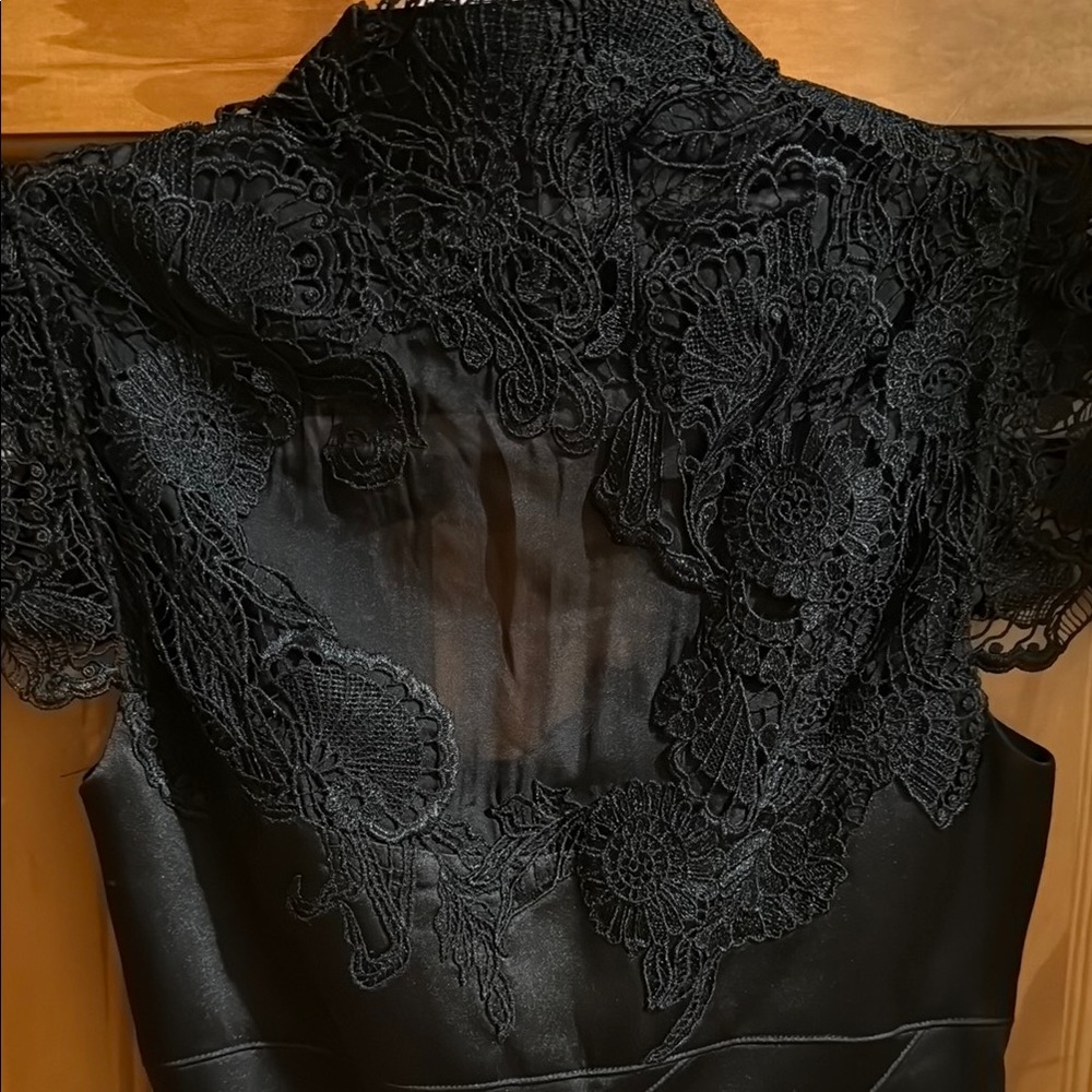 NWT Karen Millen Black Satin Dress with Lace Black Ties Cocktail Wedding Guest - Picture 7 of 13